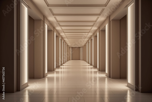 Illuminated corridor interior design. Empty Room Interior Background  creative ai
