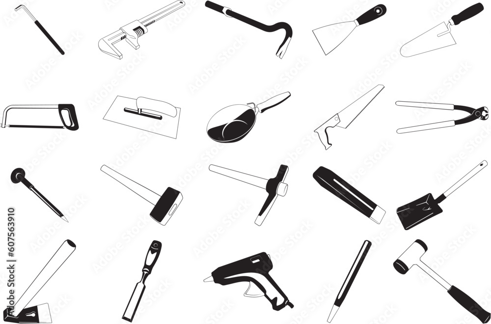 Collection of smooth vector EPS illustrations of various tools Collection of smooth vector EPS illustrations of various tools