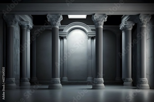 Leinwand Poster beautiful gray empty wall with columns with mystical lighting
