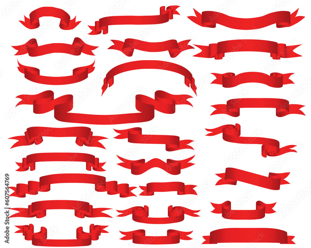 Collection of vector brightly red ribbons in different shape