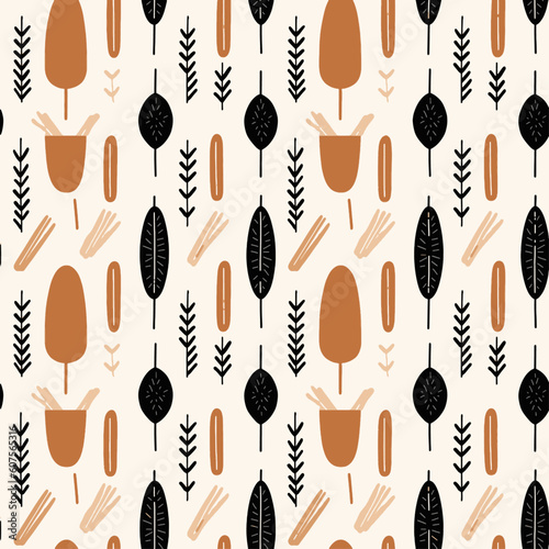 Boho hand drawn arrow and feather modern tribal pattern. Trendy bohemian print. Native motifs, modern abstract geometric style. Digital graphic design. Seamless pattern vector.