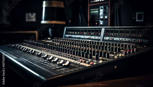 Professional sound engineer working at recording studio generated by AI