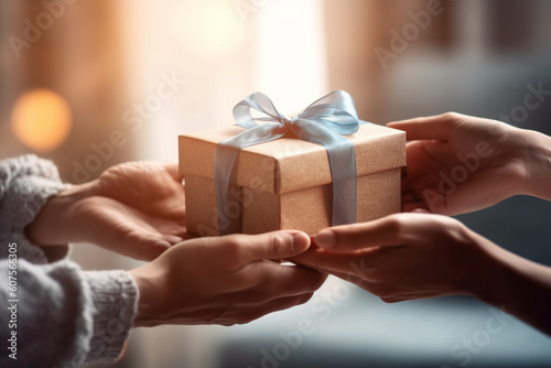 AI Generative handing a gift box to each other photo