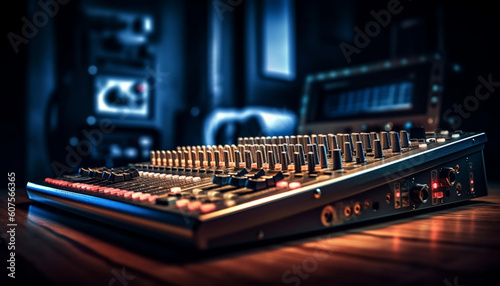 Nightclub jockey controls sound mixer with knob generated by AI © Jeronimo Ramos