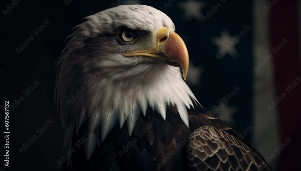 Majestic bird of prey perching, staring fiercely generated by AI Majestic bird of prey perching, staring fiercely generated by AI