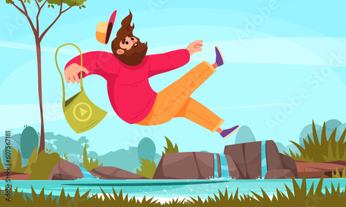 Flat Falling People Concept