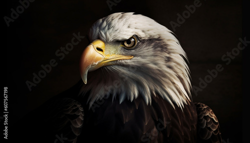 Majestic bald eagle perching  staring at camera generated by AI