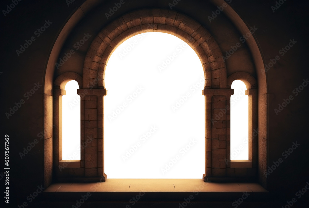 Fototapeta premium medieval palace stone window. Isolated PNG. Transparent background.