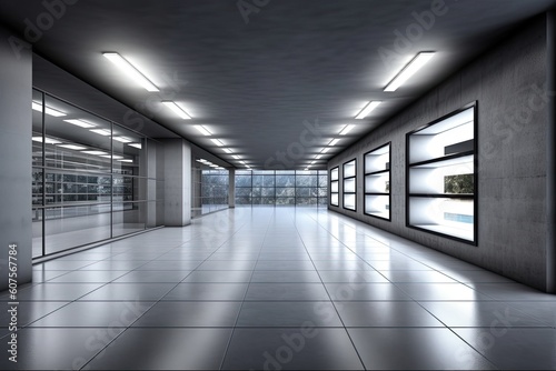 Illustration of an empty room with natural lighting and tiled flooring Generative AI