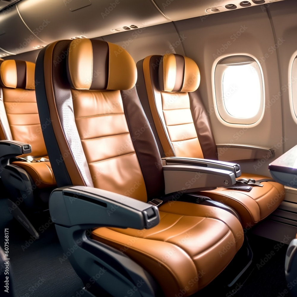 Fototapeta premium Luxury Business Seats for First Class Flying with Copy Space Banner, generative AI