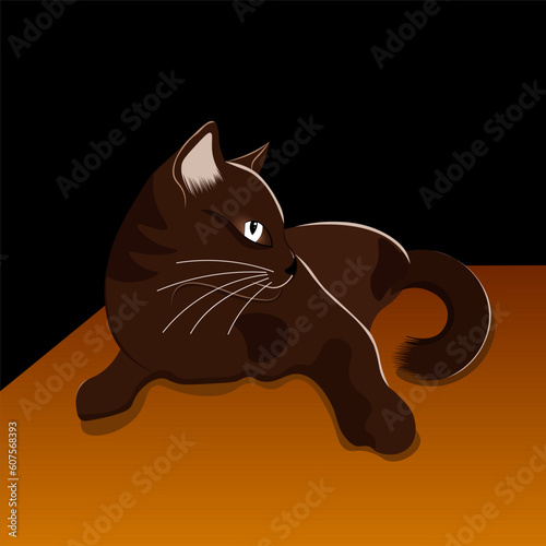 cat lies on the table vector isolated illustration in bright colors