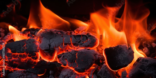 Burning coals from a fire abstract background. AI
