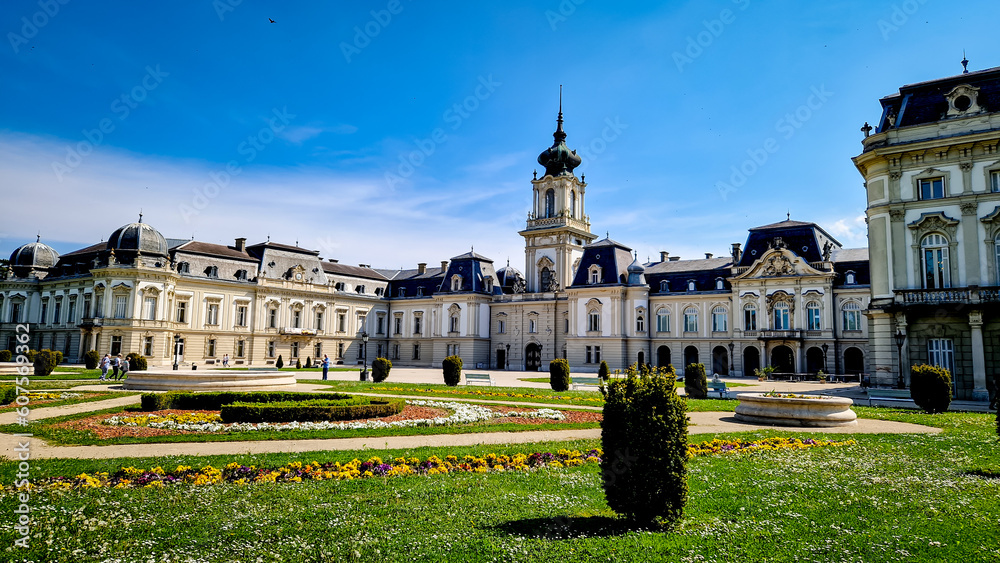 Fototapeta premium Festetics Palace - Chateau and the flowering park in Keszthely, near the Lake Balaton in Hungary.