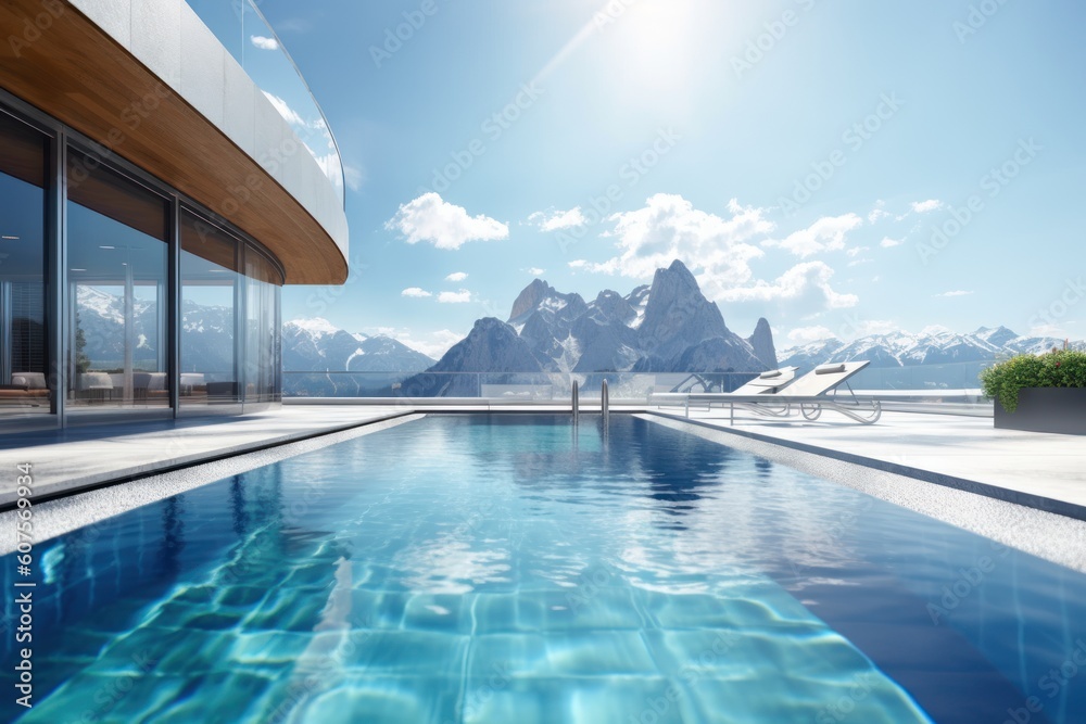 Fototapeta premium stock photo of swimming pool on the apartment montain view photography Generative AI