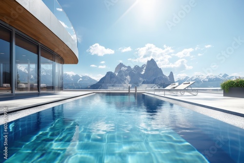 stock photo of swimming pool on the apartment montain view photography Generative AI