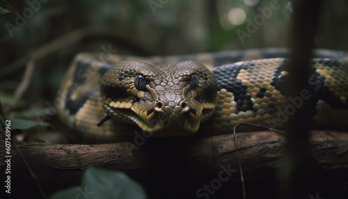 Poisonous viper portrait in spooky forest generated by AI