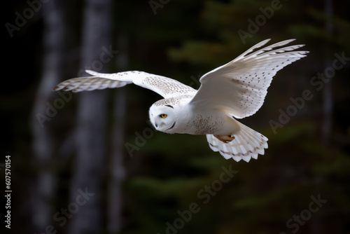 White owl in flight. AI