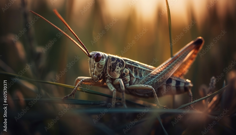 Locust leg on green leaf, beauty in nature generated by AI Locust leg on green leaf, beauty in nature generated by AI