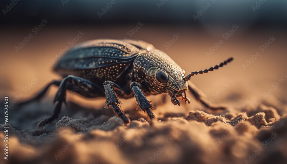 Shiny weevil crawls on green plant leaf generated by AI Shiny weevil crawls on green plant leaf generated by AI