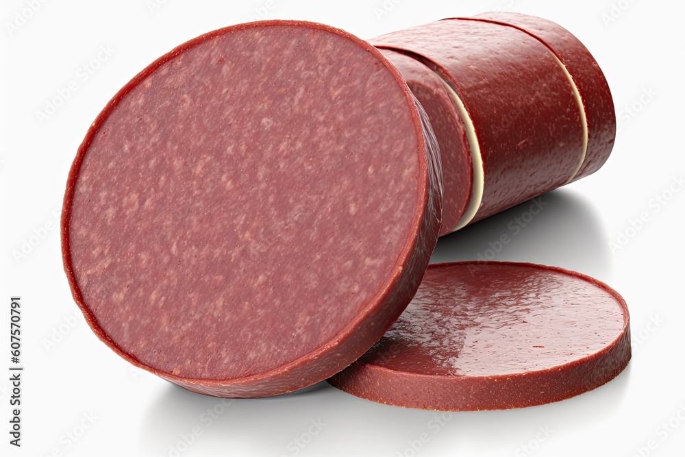 Isolated Summer Sausage on a White Background. Generative AI Isolated Summer Sausage on a White Background. Generative AI