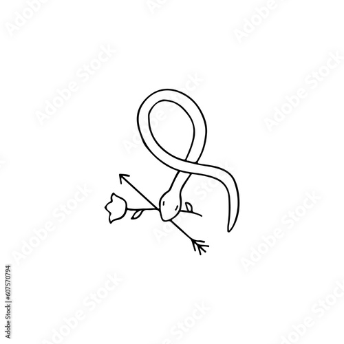 vector doodle illustration of snake and flower