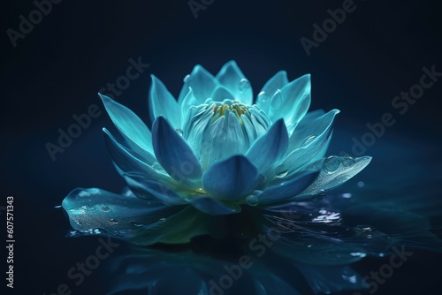 Frozen Elegance: Glowing Dark Blue Background with a Stunning Ice Lotus