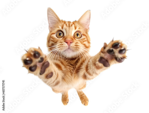 funny surprised cat, closeup, isolated on transparent background, png