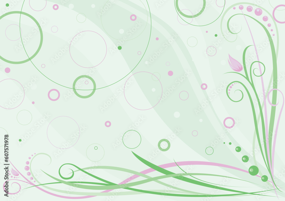 Spring floral design in green and pink colours. Vector