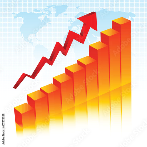 Chart showing rising profits on world map background