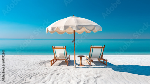 Fotografie, Obraz lounge chairs on the beach