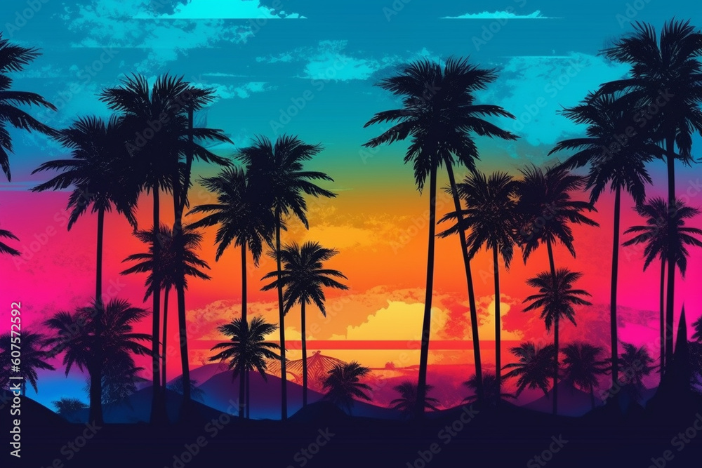 palm trees at sunset generative ai technology
