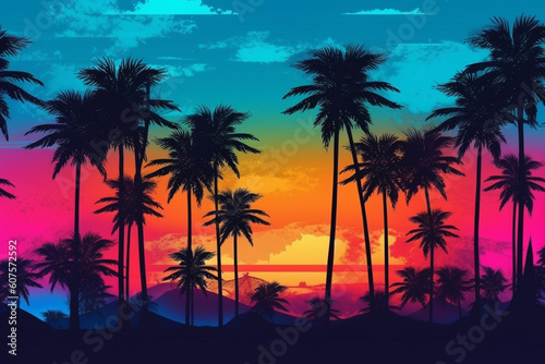 palm trees at sunset generative ai technology