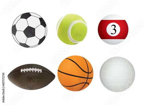 collection of sport balls on a white background