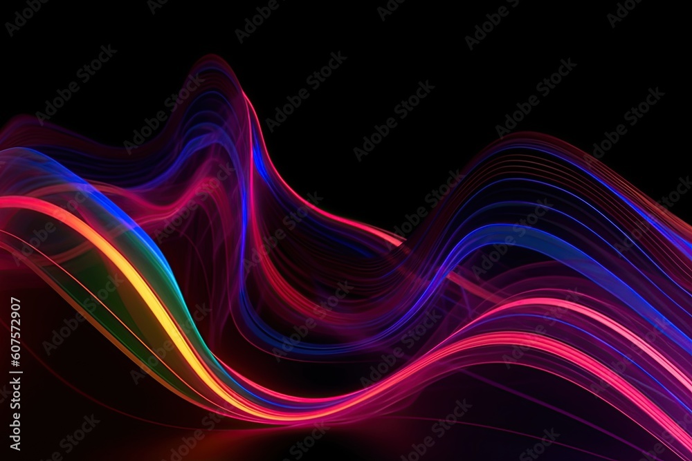 abstract neon wave background, neon lines, AI, created with AI, generative AI