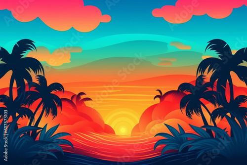tropical sunset with trees ai generative