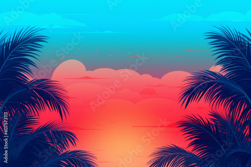 tropical sunset with palm trees ai generative