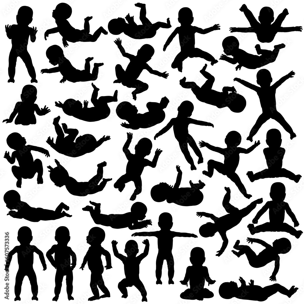 Collection of editable vector silhouettes of babies Collection of editable vector silhouettes of babies
