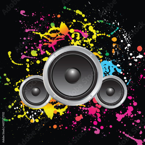 Speakers on colourful grunge background