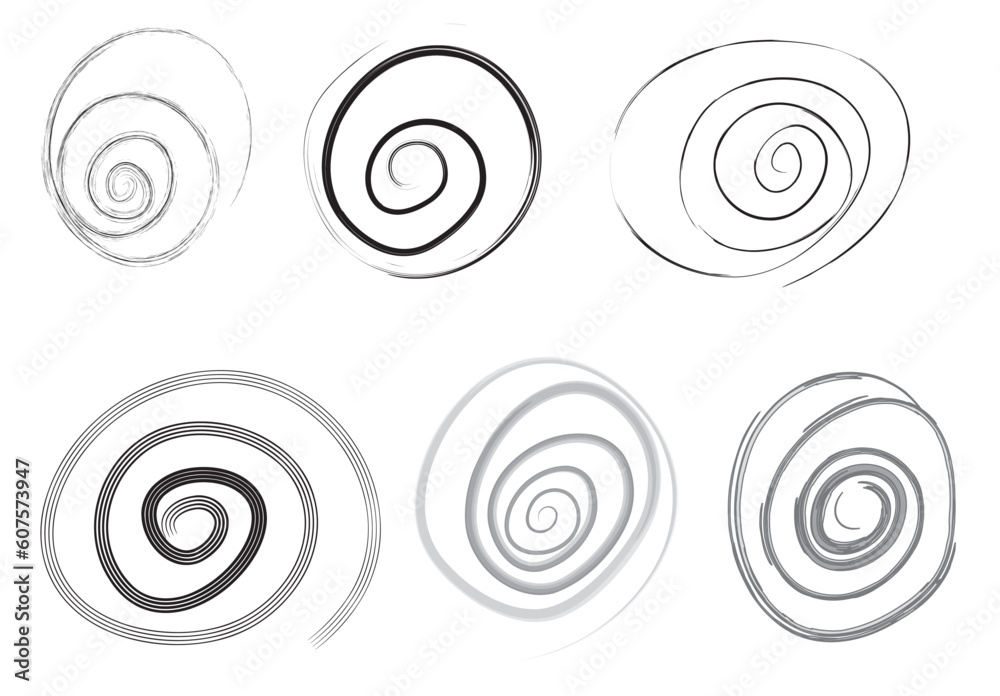 set of vector spiral in black and white color