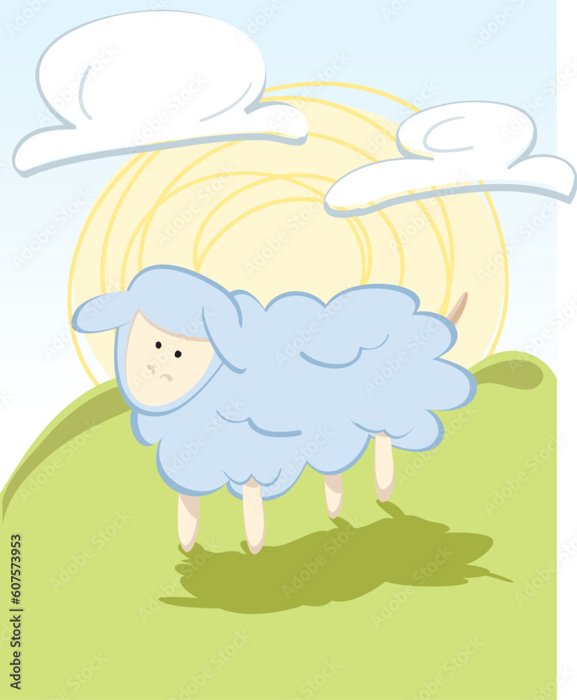 Obraz premium Illustration of a Lamb in the meadow on a sunny day