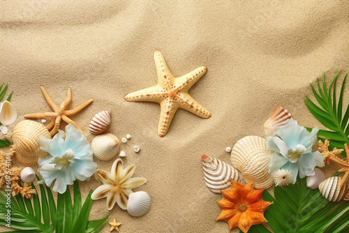 starfish and shells on sand generative ai technology