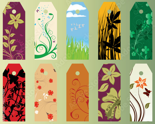 Set of ten different vector floral  bookmarks