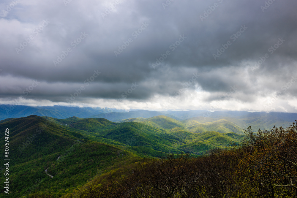 Spring Storm and Rain clouds over Blue Ridge Mountains