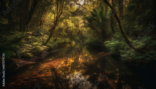 Tranquil scene of autumn forest by pond generated by AI © Jeronimo Ramos
