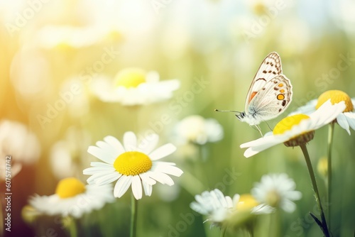 Idyllic Wildflower Bliss: Sunny Day Delights with Chamomile and Butterflies © GalleryGlider