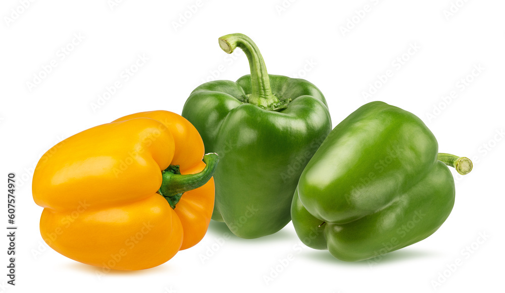 Green and yellow peppers sweet bell isolated on white background Green and yellow peppers sweet bell isolated on white background