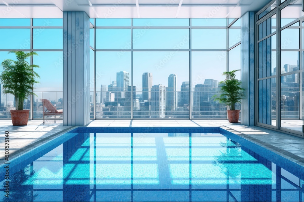 Obraz premium stock photo of swimming pool on the apartment urban view photography Generative AI