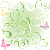 Green background with elegance  plant with swirls