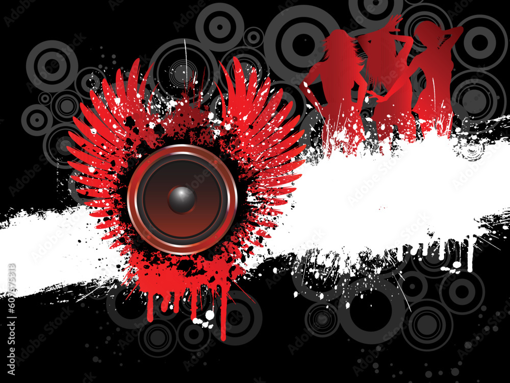 Silhouettes of sexy females on grunge music background