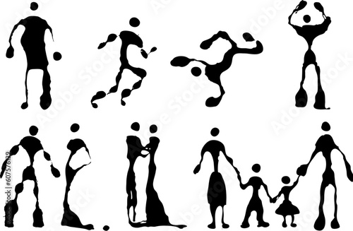 Vector set of figure black-and-white ink splash